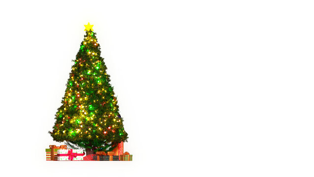 3d rendering Christmas tree with light bulb and gift box under the tree including alpha matte.