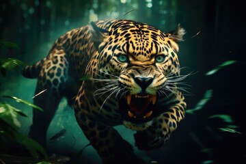 Jaguar running in the jungle
