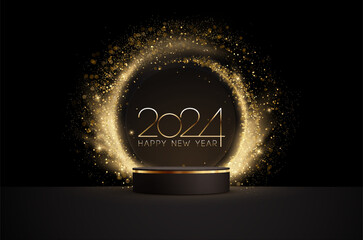 2024 New Year Abstract shiny color gold wave design element - obrazy, fototapety, plakaty
