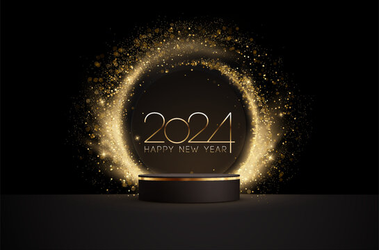 2024 New Year Abstract shiny color gold wave design element