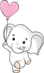 Cute cartooon elephant with a balloon