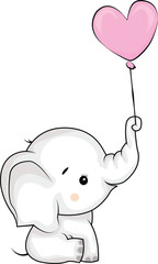 Cute cartooon elephant with a balloon
