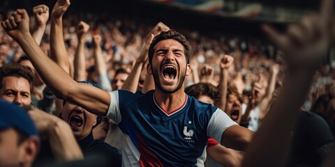 man shouting and enjoying the game in the stadium