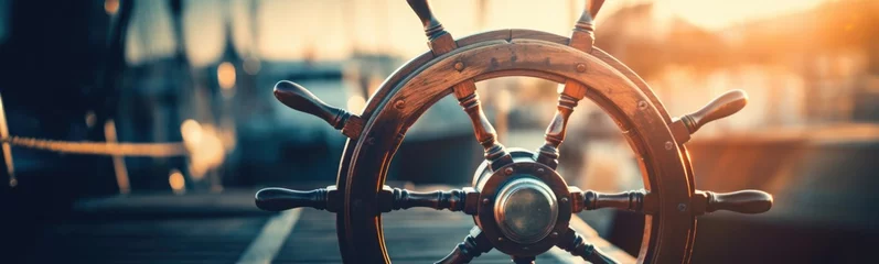 Foto auf Acrylglas Schiff Steering wheel on  ship