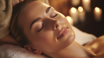 Obraz na płótnie Canvas Close up shot of young woman getting anti-age facial massage at spa procedure.