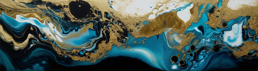 Blue marble with gold veins. Textured background. Decorative acrylic paint pouring rock marble texture.