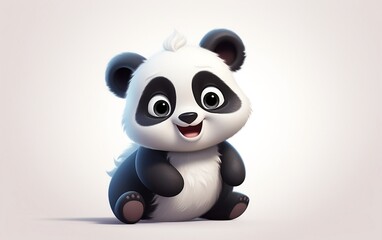 Cute Cartoon Panda 3D Illustration, Generative Ai