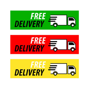 Free delivery sign. Express shipping  transportation by truck. Sticker.