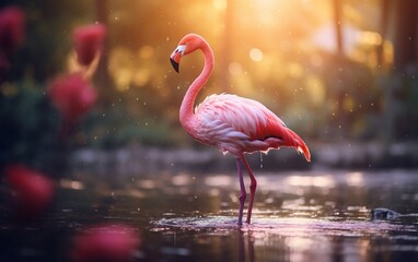 Pink Flamingo in the Park. AI