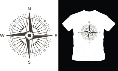 travel and adventures vintage old retro style campass t-shirt design editable template