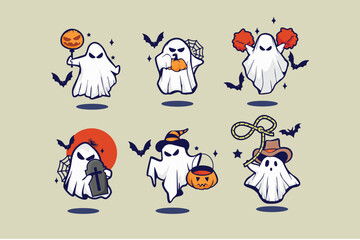 set of retro ghost halloween 