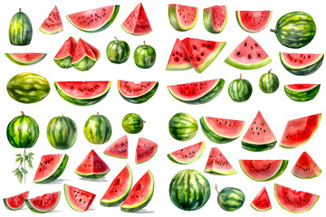 Various of watermelon collection in watercolor style