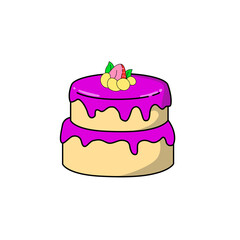 Strawberry cake with fruit decoration on top
