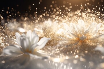 Beautiful flower on bokeh background with copy space. Аbstract background with bokeh defocused lights. Glittering lights background. 3D rendering
