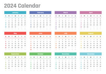 calendar for 2024 starts sunday, vector calendar design 2024 year