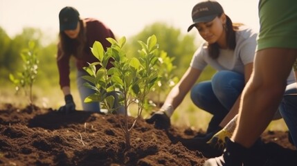 A group of volunteer planting a tree, environment day.