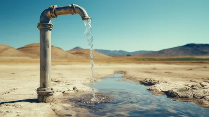 Fotobehang Close-up faucet with water on drought land, environment and climate change concept. © sawitreelyaon