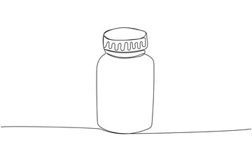 medicine jar, pill bottle, drug, pharmacy, capsule, antibiotic, aspirin, herbal, medicine one line art. Continuous line drawing of treatment, medication, medical, pharmacy, therapy, allergy