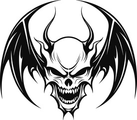 A devil head with dragon wings in a vintage style mascot