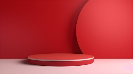 Fototapeta premium Minimalist Room with a beautiful Stage in Red Colors. Modern and Futuristic Background for Product Presentation.
