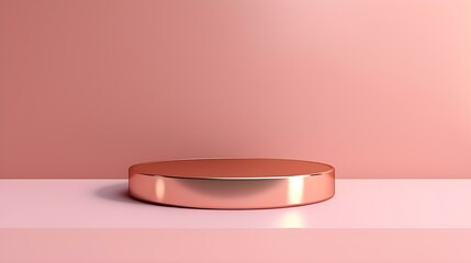 Minimalist Room with a beautiful Stage in Rose Gold Colors. Modern and Futuristic Background for Product Presentation.