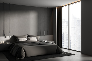 Loft gray bedroom corner with window