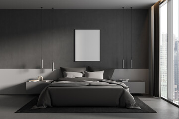 Loft gray bedroom interior with poster