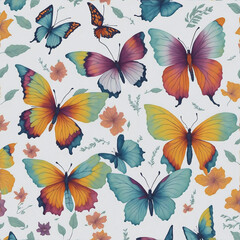 Colorful butterfly and flowers ,watercolor