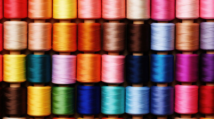 Spool of sewing thread, isolated on white background. Colored yarns used by factories in the clothing industry. Threads wound on the spool. Colored reels