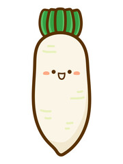 かわいい顔のある大根のイラスト