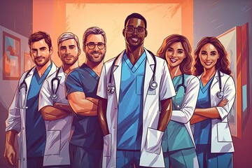 Doctor cartoon characters. Medical staff team concept ,Generative AI..
