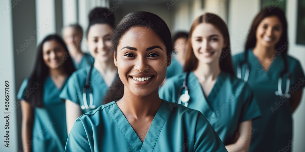 Wall mural beautiful smiling female healthcare worker looking at camera