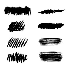 Grungy brushes collection. Brush stroke paint boxes on white background - stock vector. Black set paint, ink brush, brush strokes, brushes, lines, frames, box, grungy. 