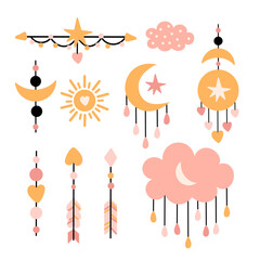 vector set of elements in boho style.