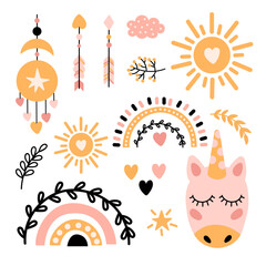 vector set of elements in boho style.