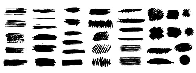 Fototapeta na wymiar Grungy brushes collection. Brush stroke paint boxes on white background - stock vector. Black set paint, ink brush, brush strokes, brushes, lines, frames, box, grungy. 