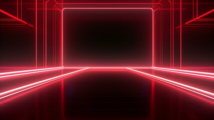 3D Render of a Room with Glowing Burgundy Neon Lines. Abstract Background