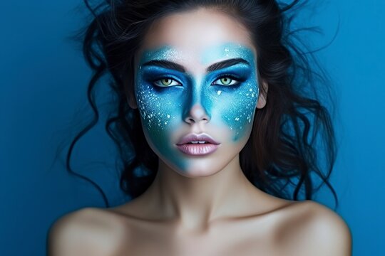 beautiful young model with creative makeup posing for the camera