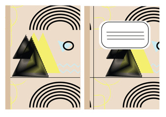 Notebook cover illustration. Note book cover, note book neo geo, geometric abstract design. Trendy, modern, Pattern Book cover.