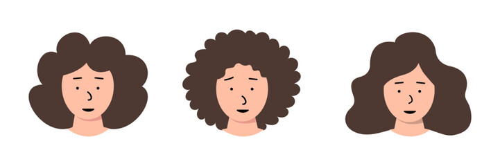 Set of faces of happy people. Different types of human heads