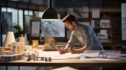 Architect working on a scale model