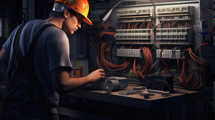 Electrician at work in factory