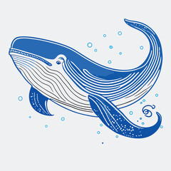 Naklejka premium a small illustration of a blue whale on a grey background, in the style of cute and dreamy, wimmelbi, vector illustration line art