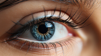 Fototapeta premium Female Eye with Long Natural Elashes. Natural beauty. Close up, Macro. Generative AI.