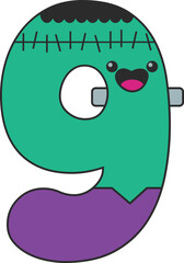 9 number with frankenstein themed character