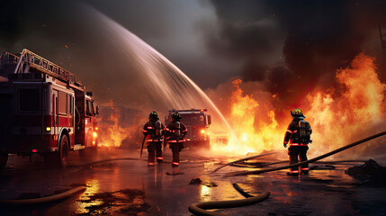 fireman at work fighting against a fire