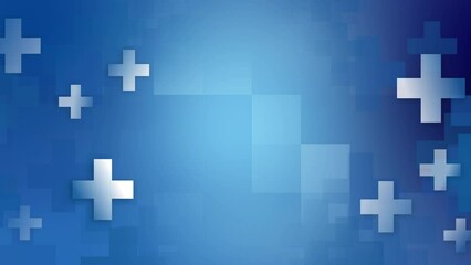 Abstract geometric medical cross shape medicine and science concept on blue background. Loop motion graphic. - Powered by Adobe