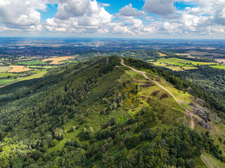 aerial view of a green hill in the english countryside