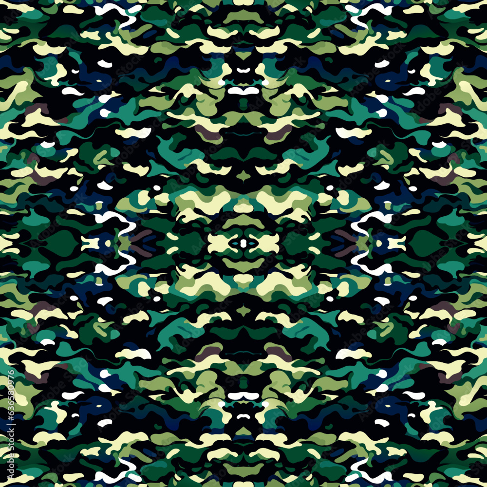 Sticker Camouflage seamless pattern. Classic clothing style masking camo repeat print.