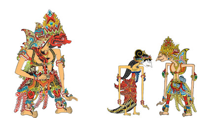 Vector illustration, modification of wayang kulit purwa, character of Ramayana, Generative AI